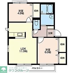 アルブル2番館 2LDKの間取図画像