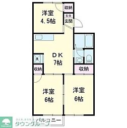 ラドンシティ鶴巻B 2LDKの間取図画像