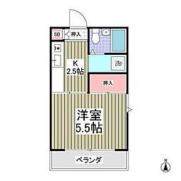 パールハイツ東八幡 1Kの間取図画像