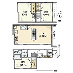 小山戸建 1階3LDKの間取り