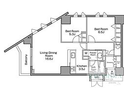 レジディアタワー中目黒 3階2LDKの間取り