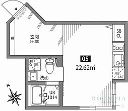 サクラシンマチU 1階ワンルームの間取り