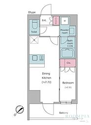 レジディア都立大 8階1DKの間取り