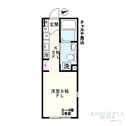 チャルテ馬込 4階1Kの間取り