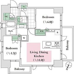 シティハウス南品川 2階2LDKの間取り