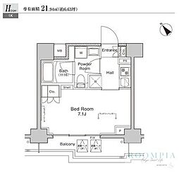 プラウドフラット戸越公園 2階1Kの間取り