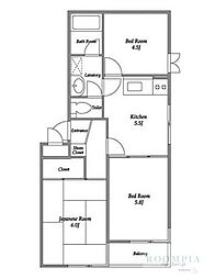 エレガン学芸大学 3階3DKの間取り