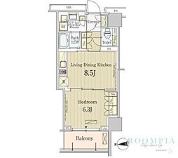 パークアクシス池田山 3階1LDKの間取り