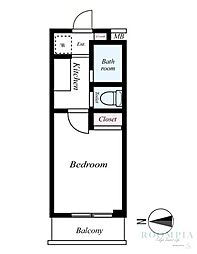 スカイコート馬込 1Kの間取図画像