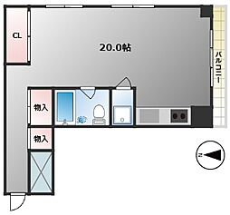 南堀江スカイハイツ ワンルームの間取図画像