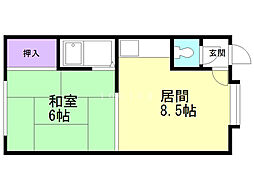 第3池田ハイツ 1LDKの間取図画像
