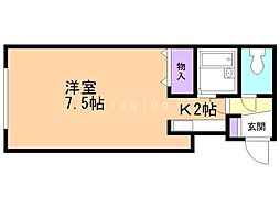 ベルウッド15 2階1Kの間取り