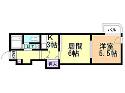 港プロシード16 1階1LDKの間取り
