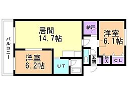 ル・ブラン・プルミエ 4階2LDKの間取り