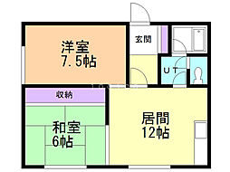 はまなすマンション 2LDKの間取図画像