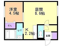 札幌市営南北線 北18条駅 徒歩6分の賃貸マンション 4階1LDKの間取り