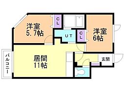 パストラル麻生東A 2LDKの間取図画像