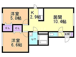 クラーク新琴似 2LDKの間取図画像