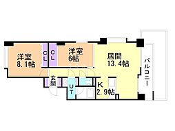 ライオンズヴィアーレ北大 2LDKの間取図画像