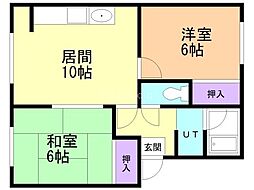 コーポハイブリッヂC 2LDKの間取図画像