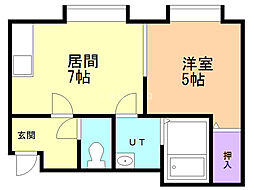 カステル麻生 1DKの間取図画像
