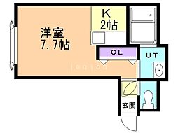 ワイズあいの里5 1Kの間取図画像