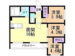 仮)ラ・シュエット札幌駅 3LDKの間取図画像