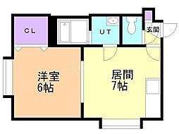 カステル北27 1DKの間取図画像