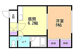 クィーンパレス21 1DKの間取図画像