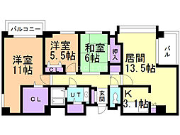 プルミエールアサブ 3LDKの間取図画像