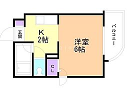 ヒューマンプラザ北大前 1Kの間取図画像