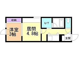 メニーズコートソウセイタウンC 1DKの間取図画像