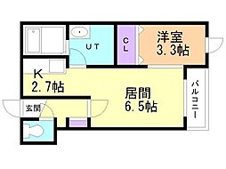 アベリアハイムあいの里2 1LDKの間取図画像