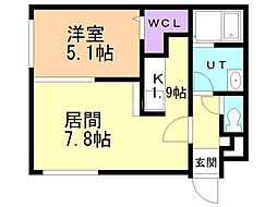 ecoa北27条 1LDKの間取図画像