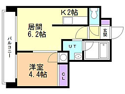 第63木村ビルSOUTHERNETOILE北大 1LDKの間取図画像