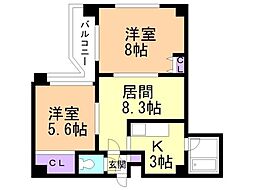 メトロサイドパレス北大前 2LDKの間取図画像