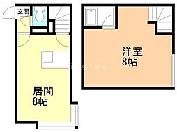 ツインコートB 1DKの間取図画像