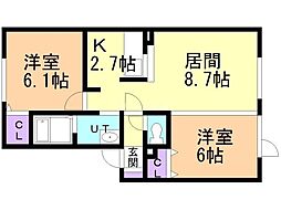 プリミエールサウス 2LDKの間取図画像