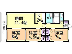 スノーベル・みずき2 3LDKの間取図画像