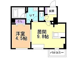 グリュックス・クレー麻生 1LDKの間取図画像