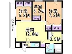 Villa・de・アカシヤB 3LDKの間取図画像