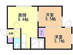 カーサフェリーチェN32 2LDKの間取図画像