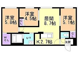 札幌市北区麻生町1丁目マンション 3LDKの間取図画像