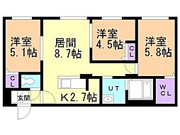 札幌市北区麻生町1丁目マンション 3LDKの間取図画像