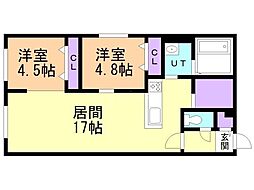 仮)北27西8MS 2LDKの間取図画像