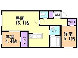 仮)北27西8MS 2LDKの間取図画像