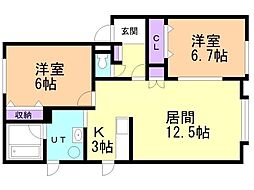 ピュアパレス 2LDKの間取図画像