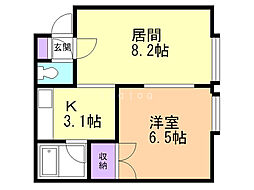 第36森宅建マンション 1LDKの間取図画像