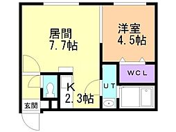ecoa北27条 1LDKの間取図画像