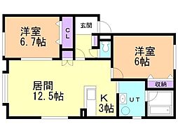 ピュアパレス 2LDKの間取図画像